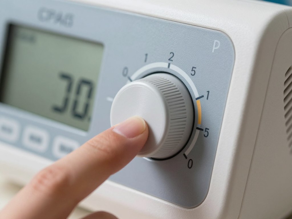 CPAP humidifier settings control panel showing temperature adjustment