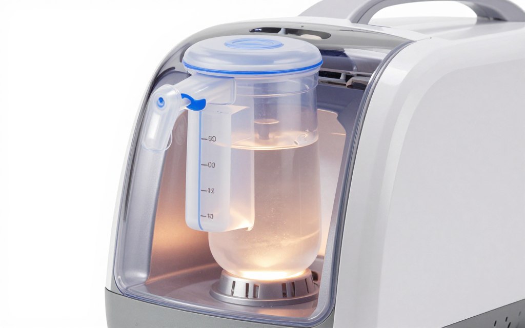 CPAP machine with heated humidifier chamber highlighted