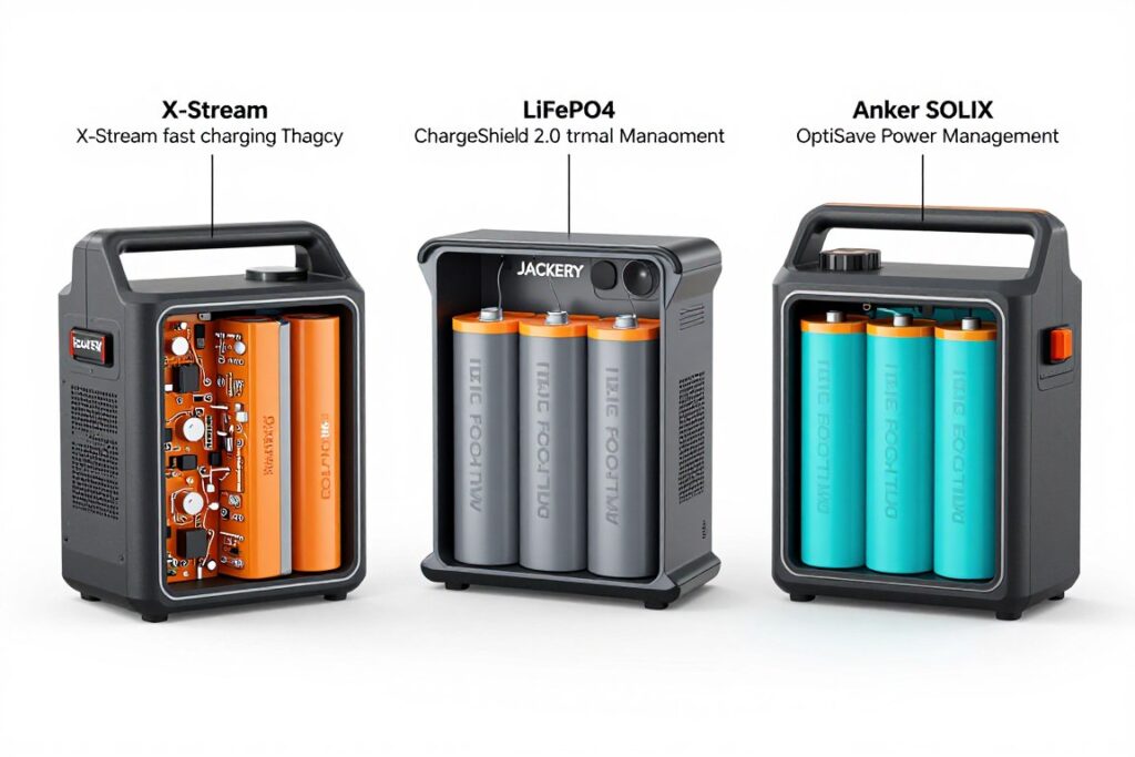 Comparison of charging technology between EcoFlow Jackery and Anker portable power stations