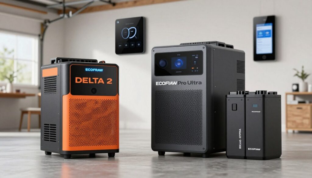 EcoFlow DELTA 2 and DELTA Pro Ultra side by side showing expandability with battery modules