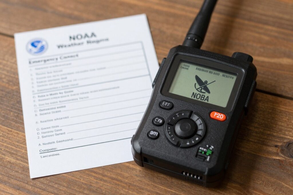 Emergency communication devices including weather radio and satellite messenger