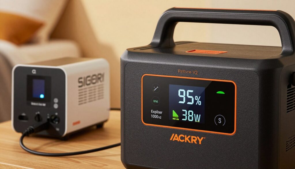 Jackery Explorer 1000 v2 connected to CPAP machine showing display