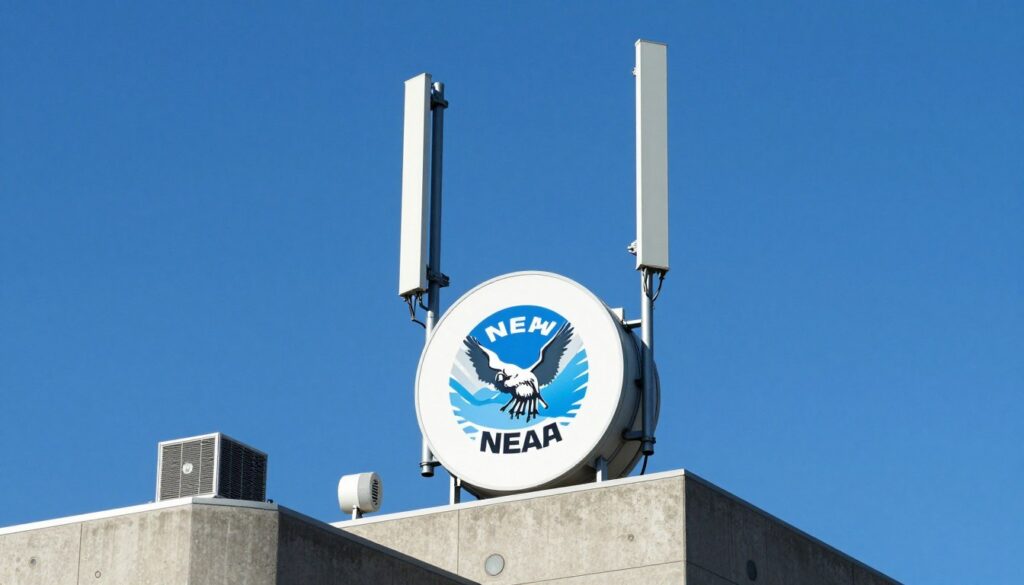 NOAA weather radio transmitter tower with antenna array