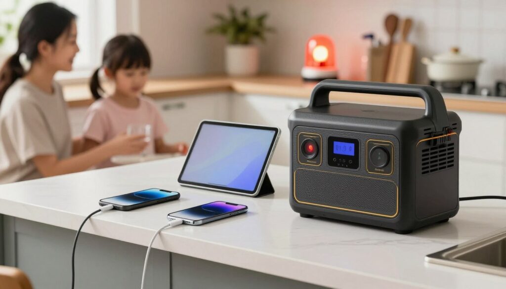 Portable power station charging devices during hurricane power outage