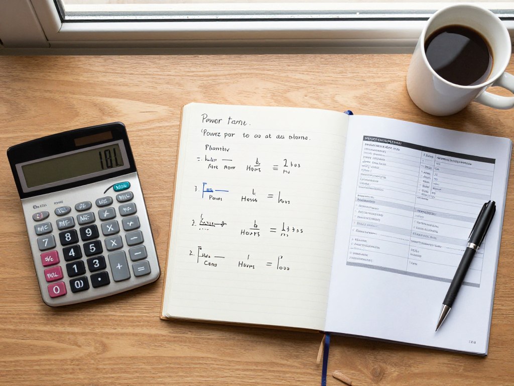 calculator with CPAP power calculation worksheet