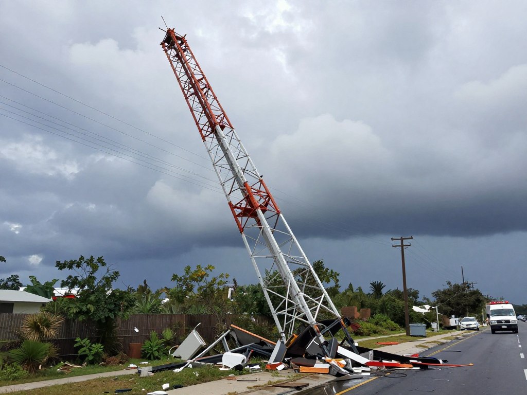 damaged cell tower after hurricane showing infrastructure failure