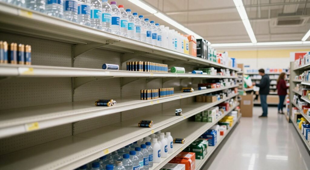 empty store shelves during hurricane preparation panic showing importance of preparing ahead of time