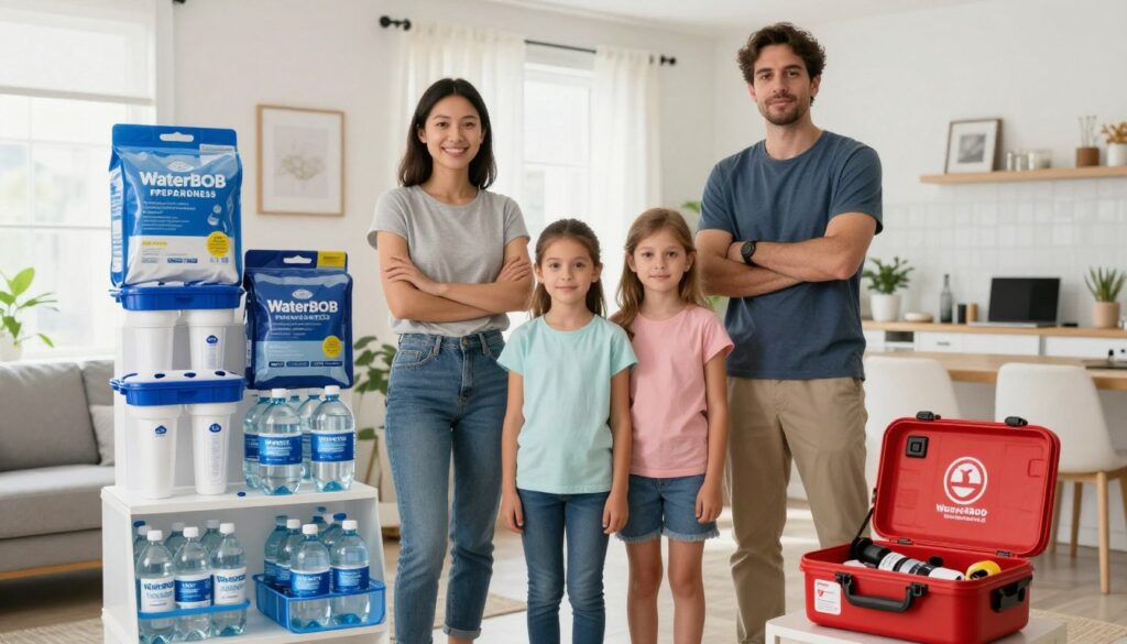 family prepared for hurricane with complete water filtration emergency supplies