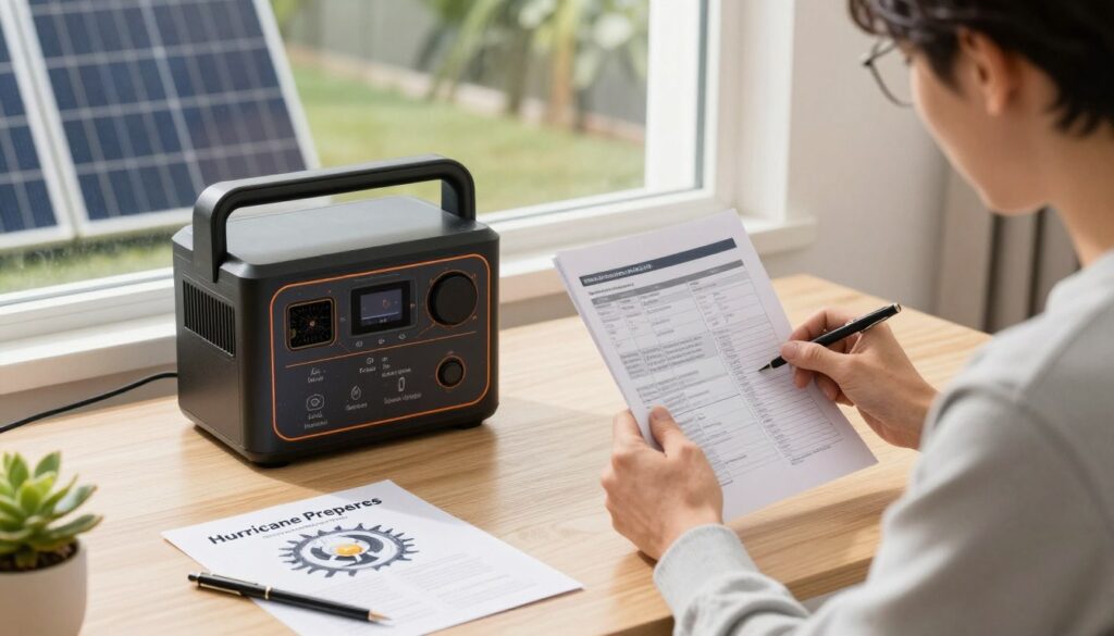 homeowner reading power station manual with unit visible on table