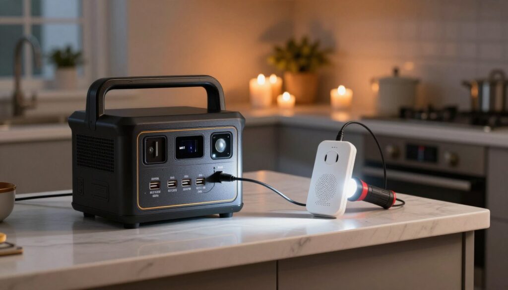 portable power station charging satellite communicator device during power outage