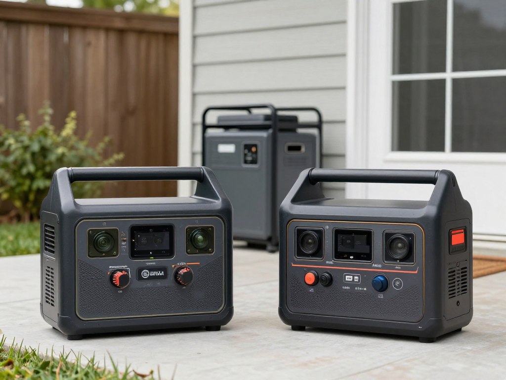 portable power station next to home standby generator installation