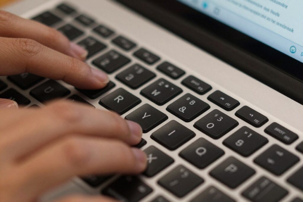 spot x keyboard closeup showing message composition interface