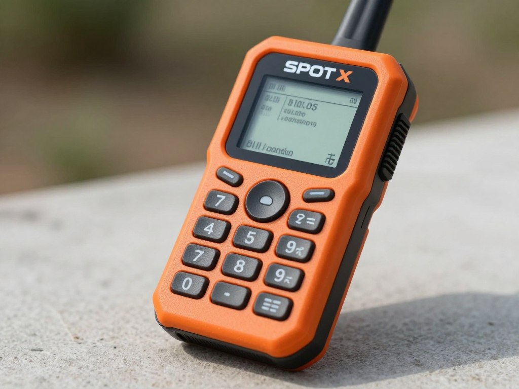 spot x satellite communicator showing rugged orange housing and keyboard