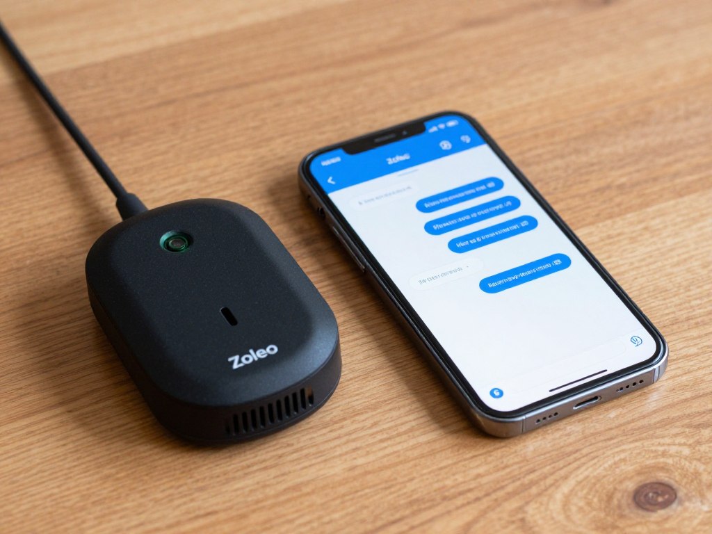 zoleo satellite communicator next to smartphone showing app interface